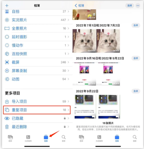 华州苹果手机维修分享iOS 16 中相册重复项目功能使用方法 