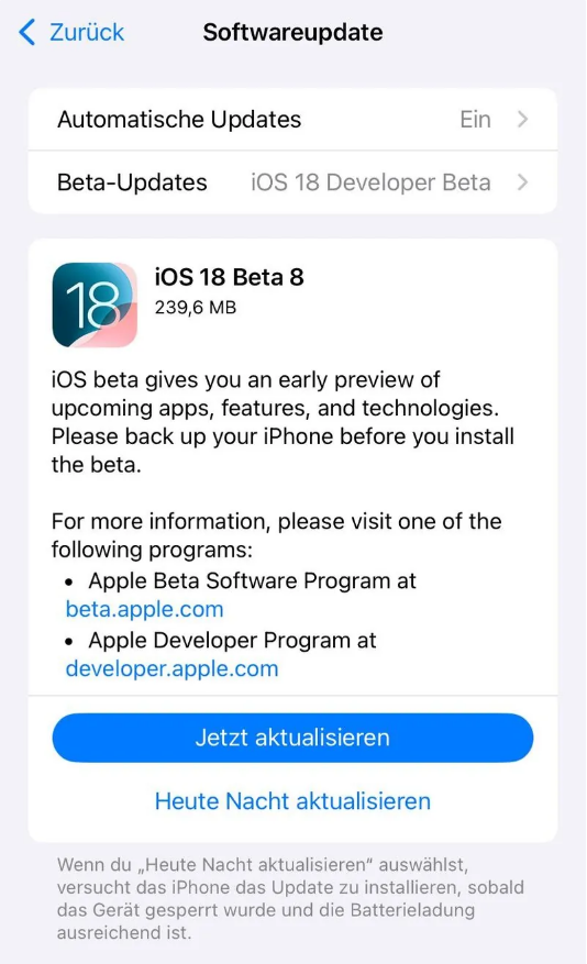 华州苹果手机维修分享苹果 iOS / iPadOS 18 开发者预览版 Beta 8 发布 